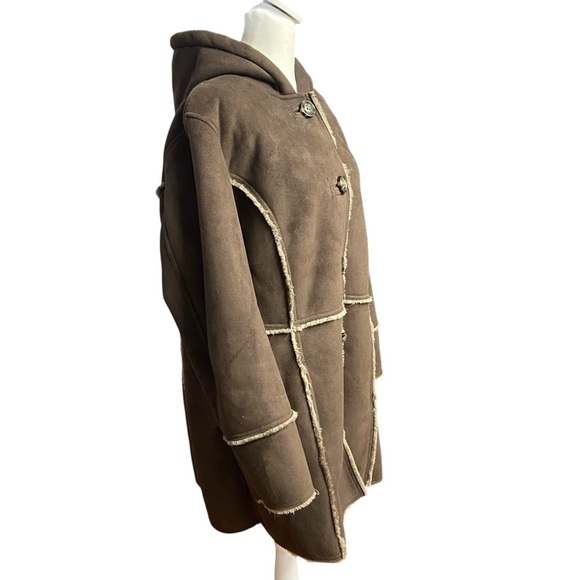 Coldwater Creek Coat Brown Faux Shearling Suede Fur Size XL (16) Winter Jacket - Picture 5 of 14